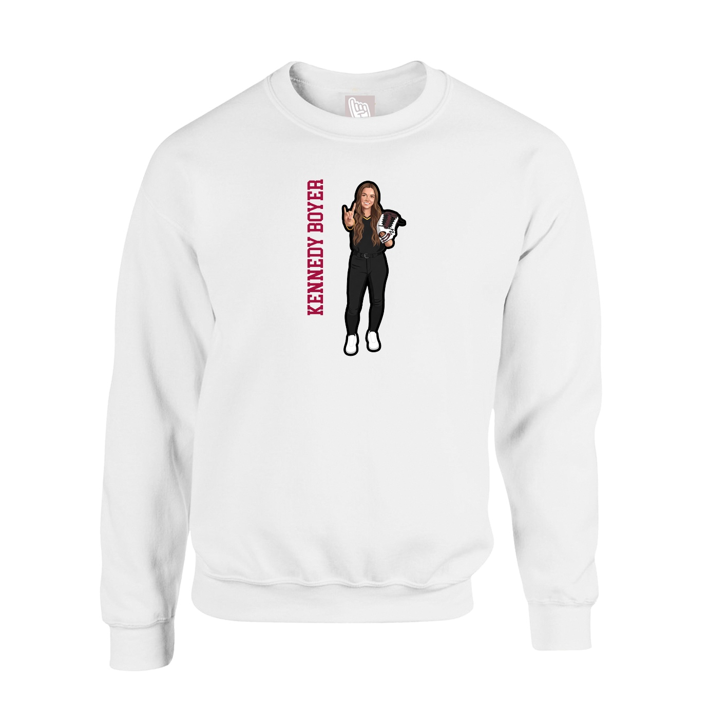 Fleece Crew — Name Vertical in White