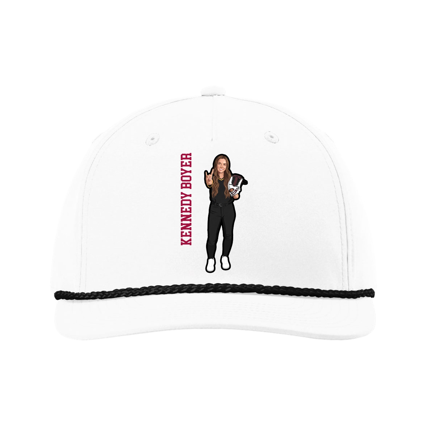 Five-Panel Classic Rope Cap — Name Vertical in White