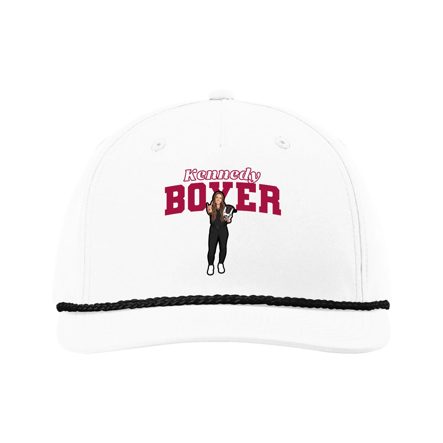 Five-Panel Classic Rope Cap — Name Arch in White