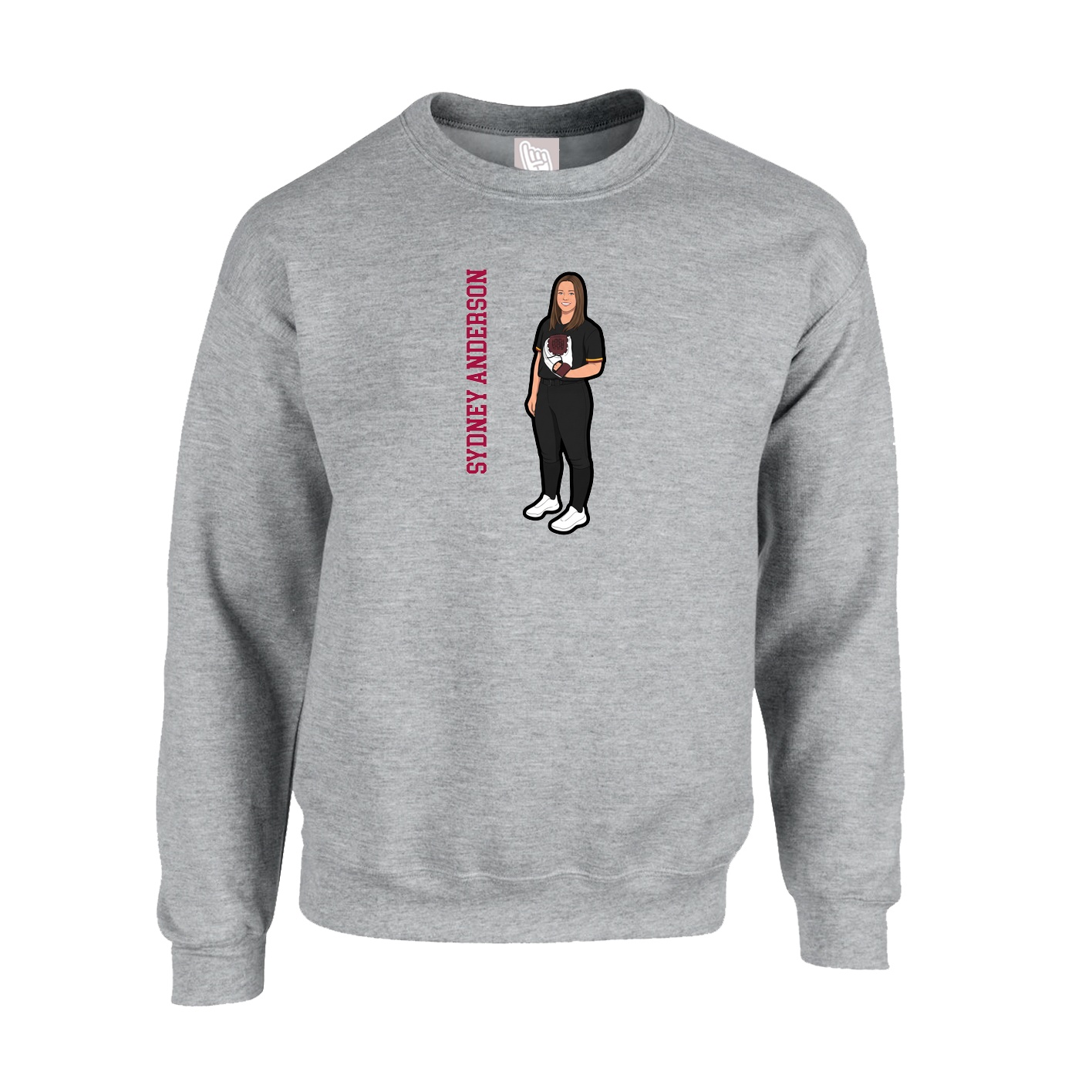 Fleece Crew — Name Vertical in Grey