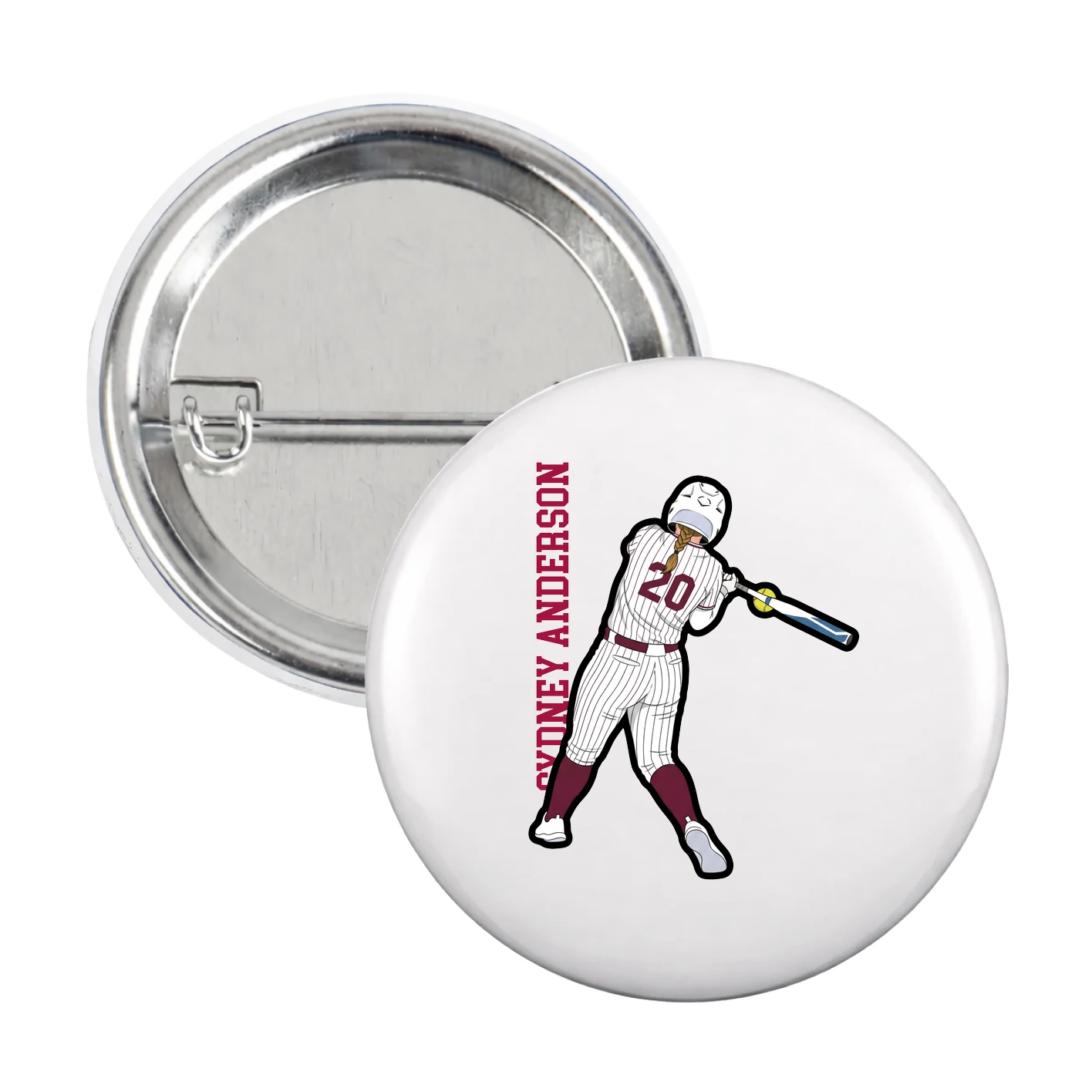 Game Day Button — Name Vertical in White
