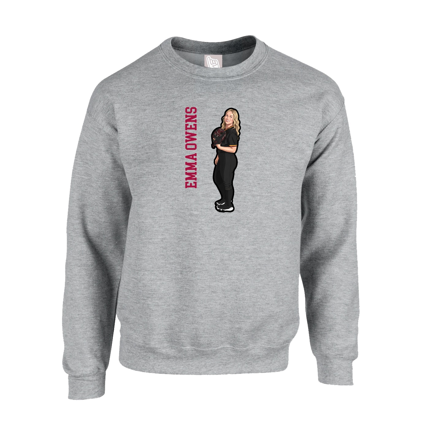 Fleece Crew — Name Vertical in Grey