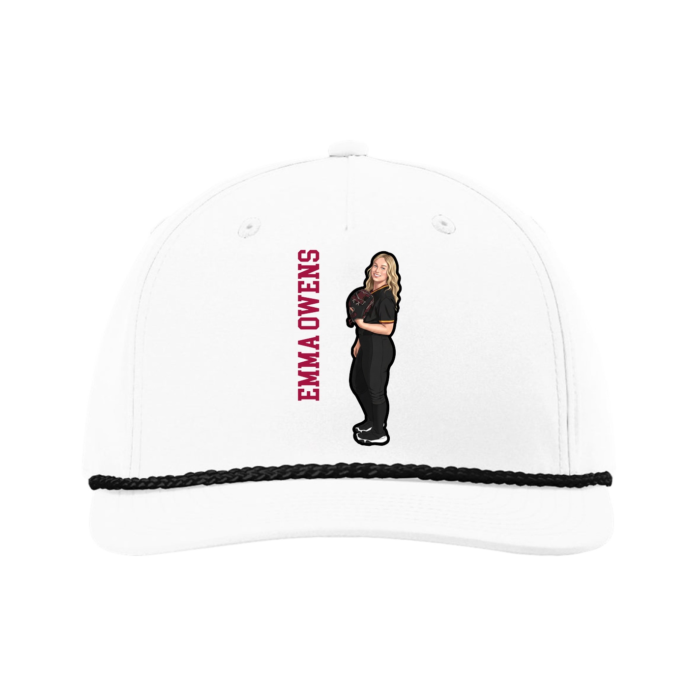 Five-Panel Classic Rope Cap — Name Vertical in White