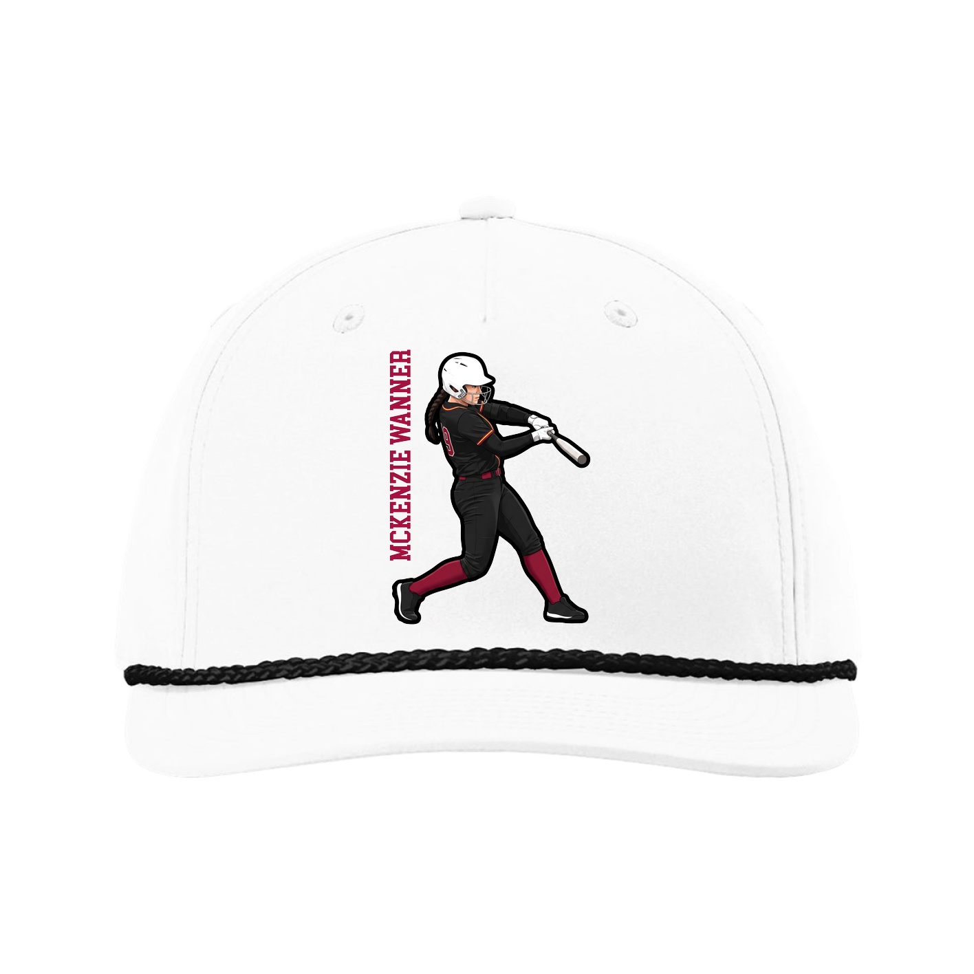 Five-Panel Classic Rope Cap — Name Vertical in White