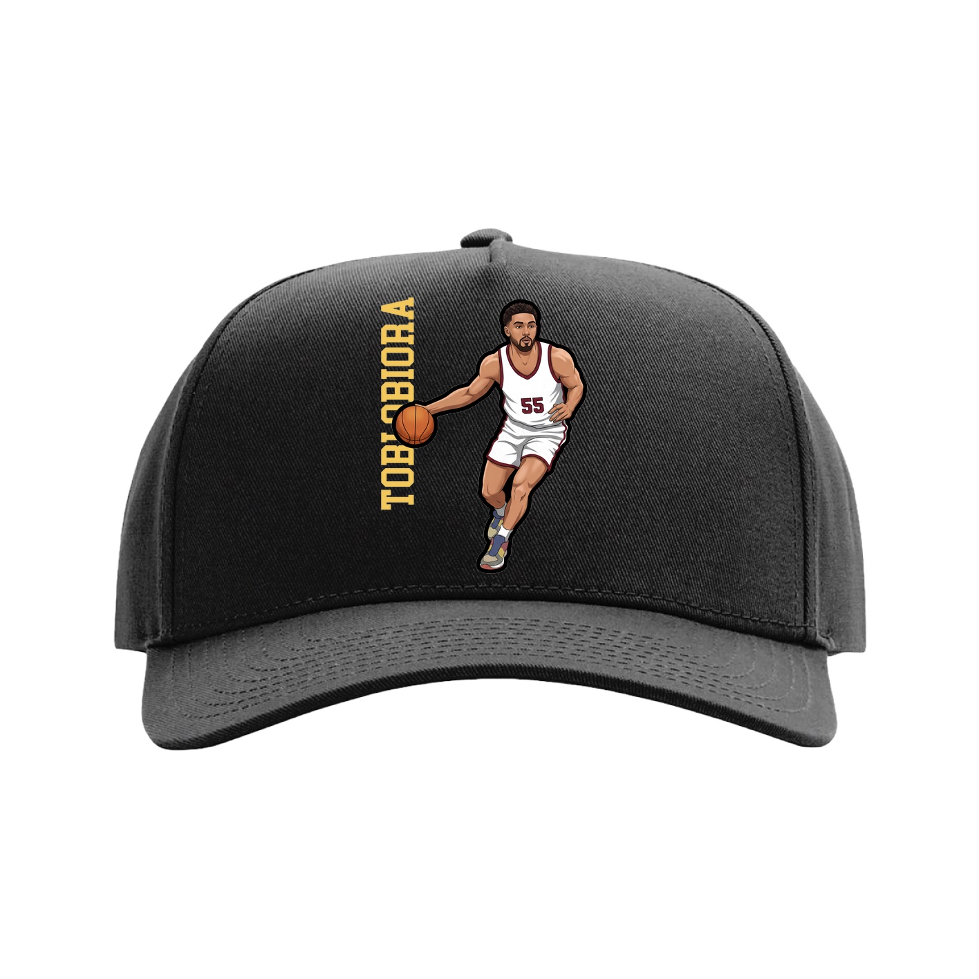 Full Fabric Five-Panel Champ Cap — Name Vertical in Black