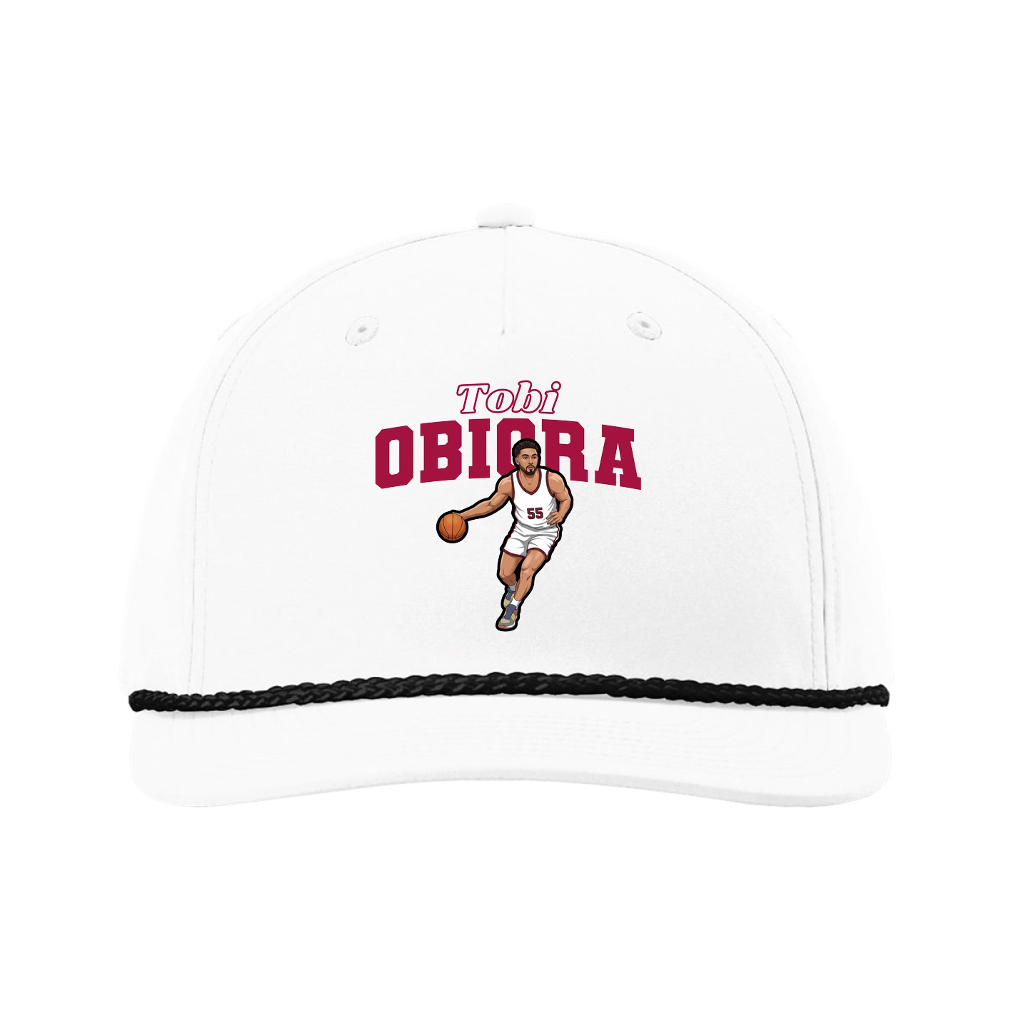 Five-Panel Classic Rope Cap — Name Arch in White