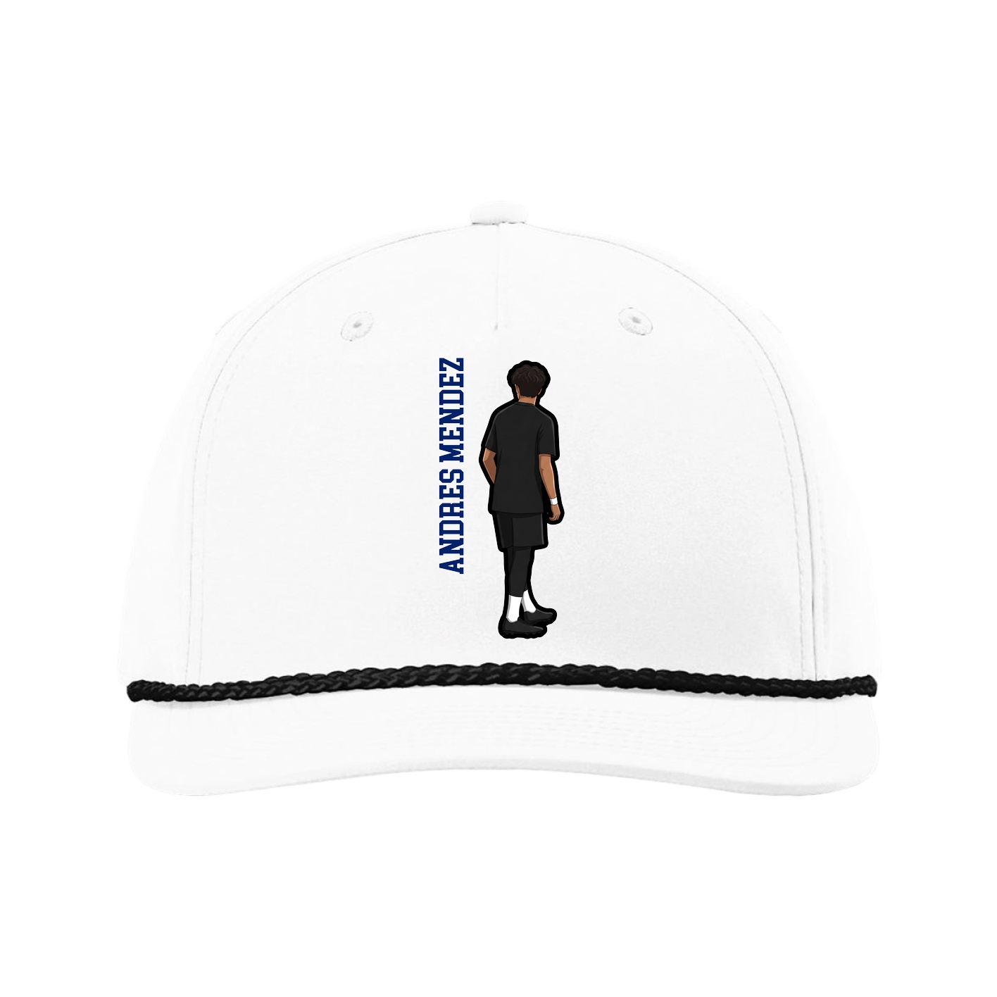 Five-Panel Classic Rope Cap — Name Vertical in White