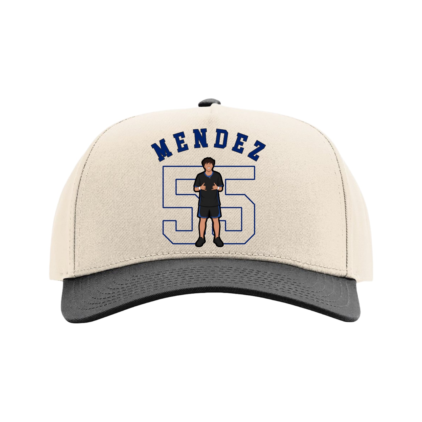 Full Fabric Five-Panel Champ Cap — Shirsey Arch in Cream/Black