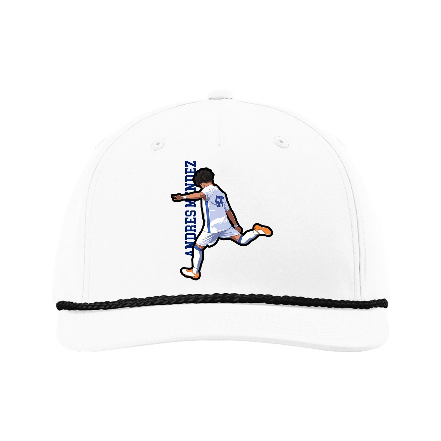 Five-Panel Classic Rope Cap — Name Vertical in White