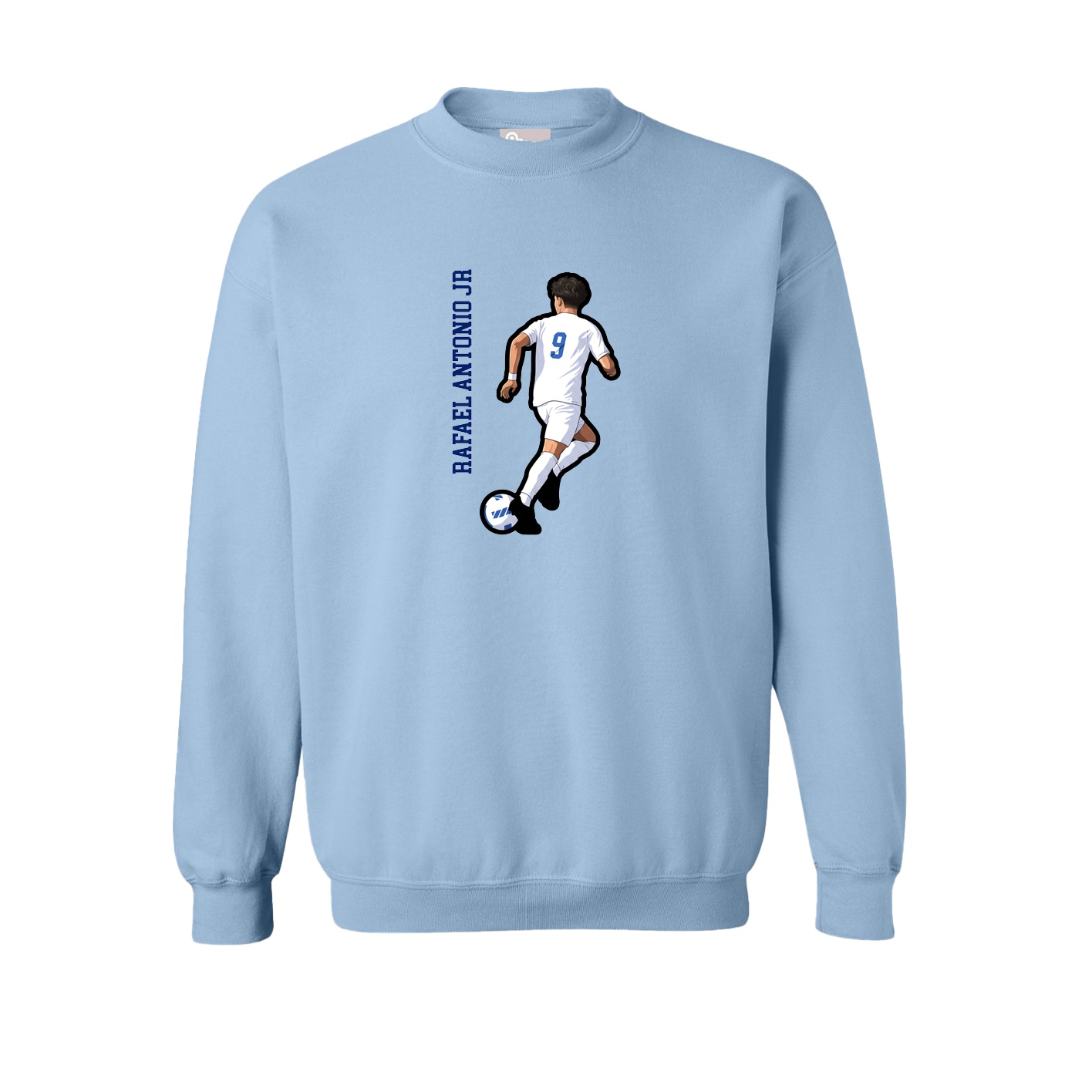 Fleece Crew — Name Vertical in Light Blue