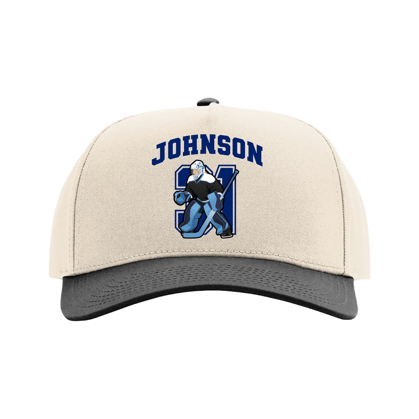 Full Fabric Five-Panel Champ Cap — Number in Cream/Black