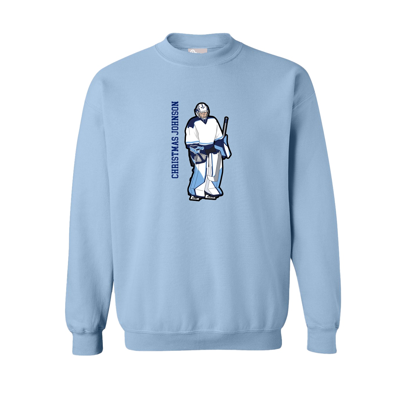 Fleece Crew — Name Vertical in Light Blue