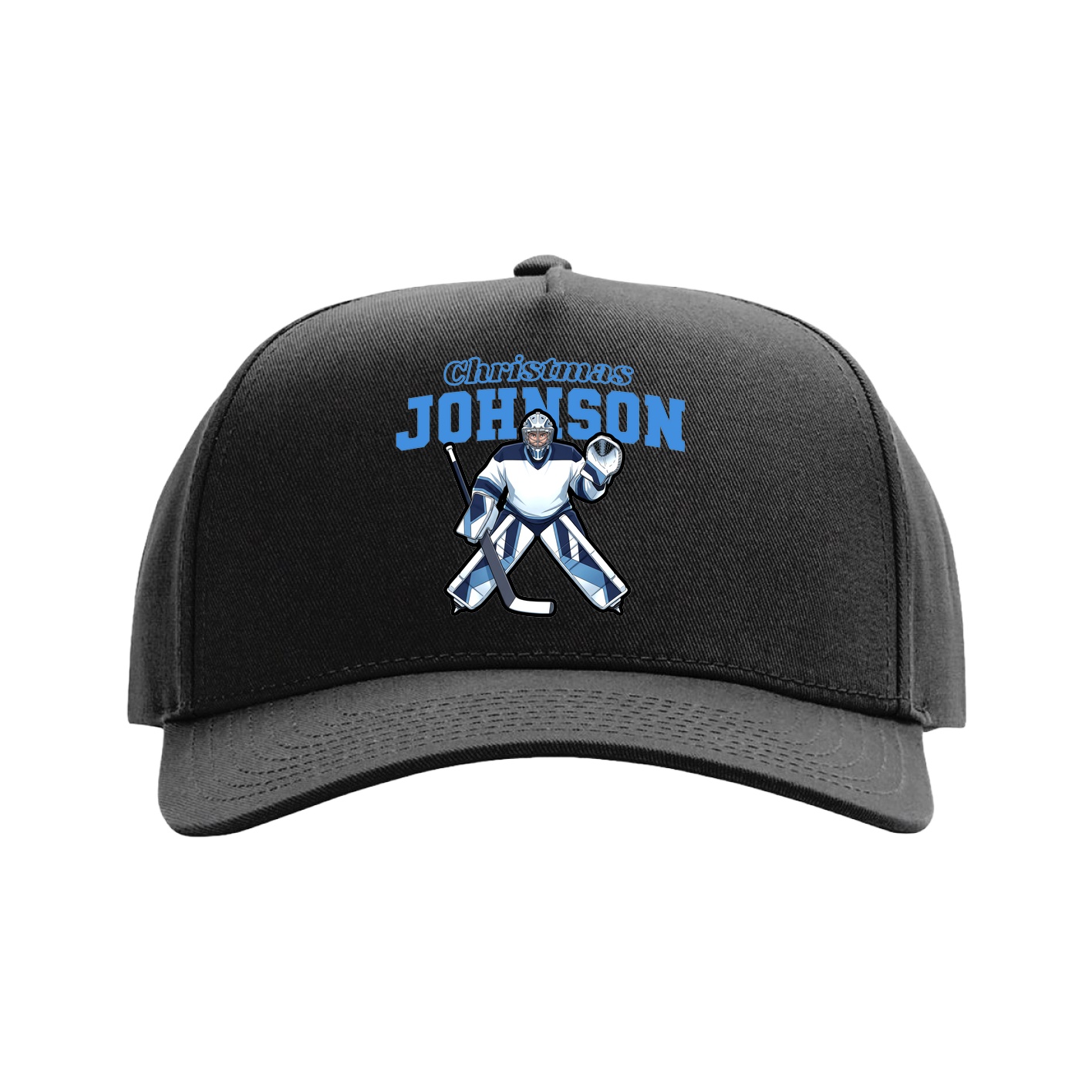 Full Fabric Five-Panel Champ Cap — Name Arch in Black