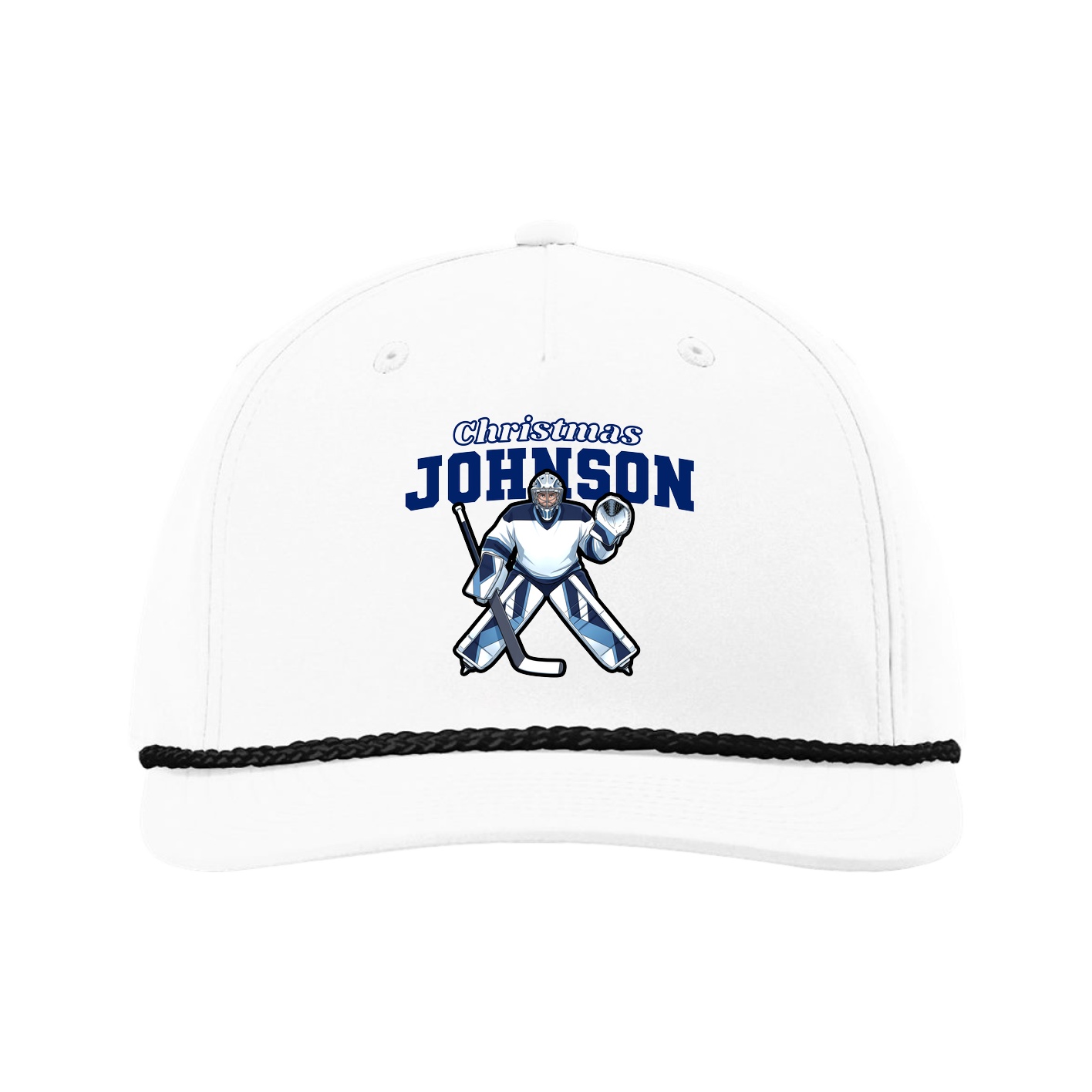 Five-Panel Classic Rope Cap — Name Arch in White