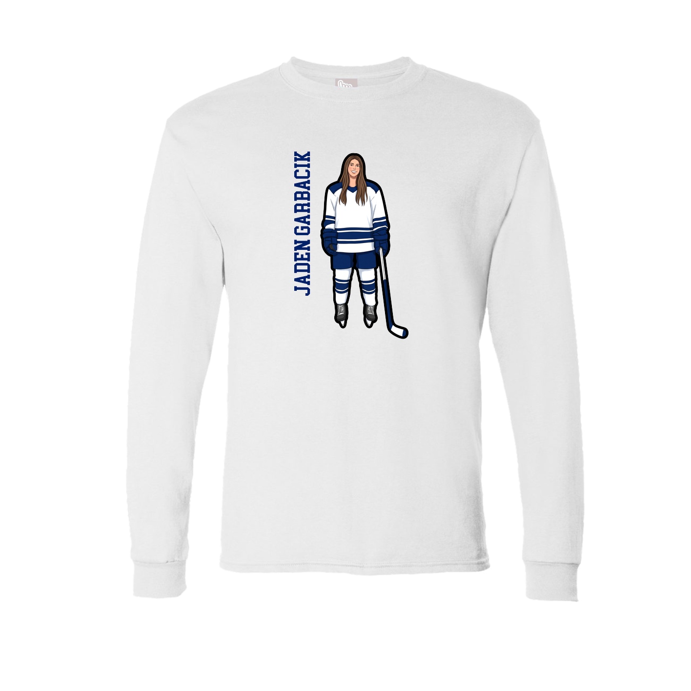 Long Sleeve Tee — Name Vertical in White
