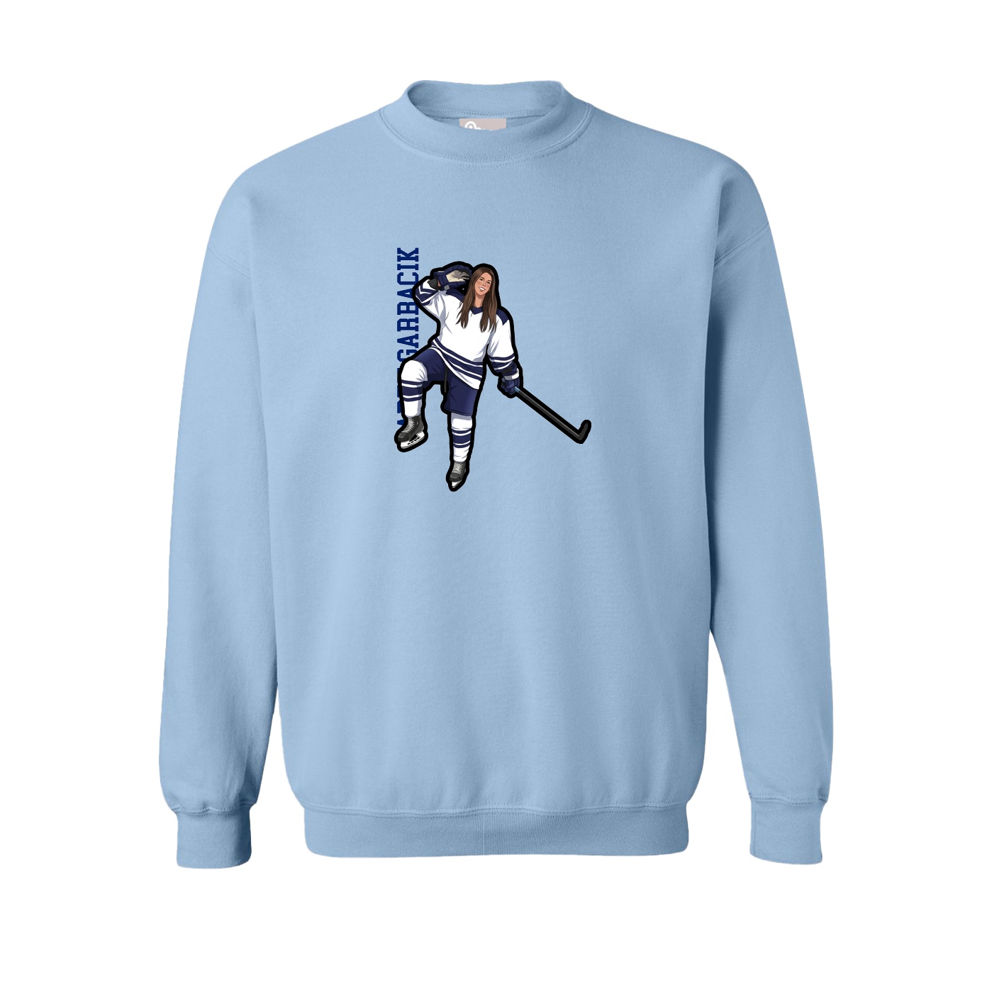 Fleece Crew — Name Vertical in Light Blue