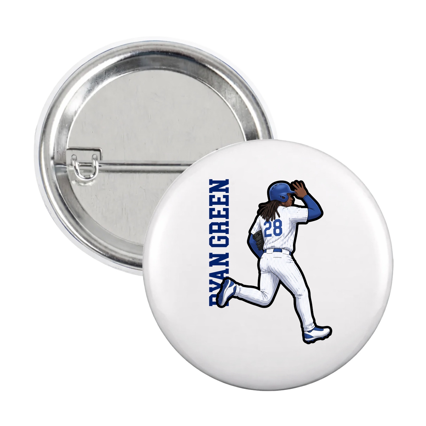 Game Day Button — Name Vertical in White