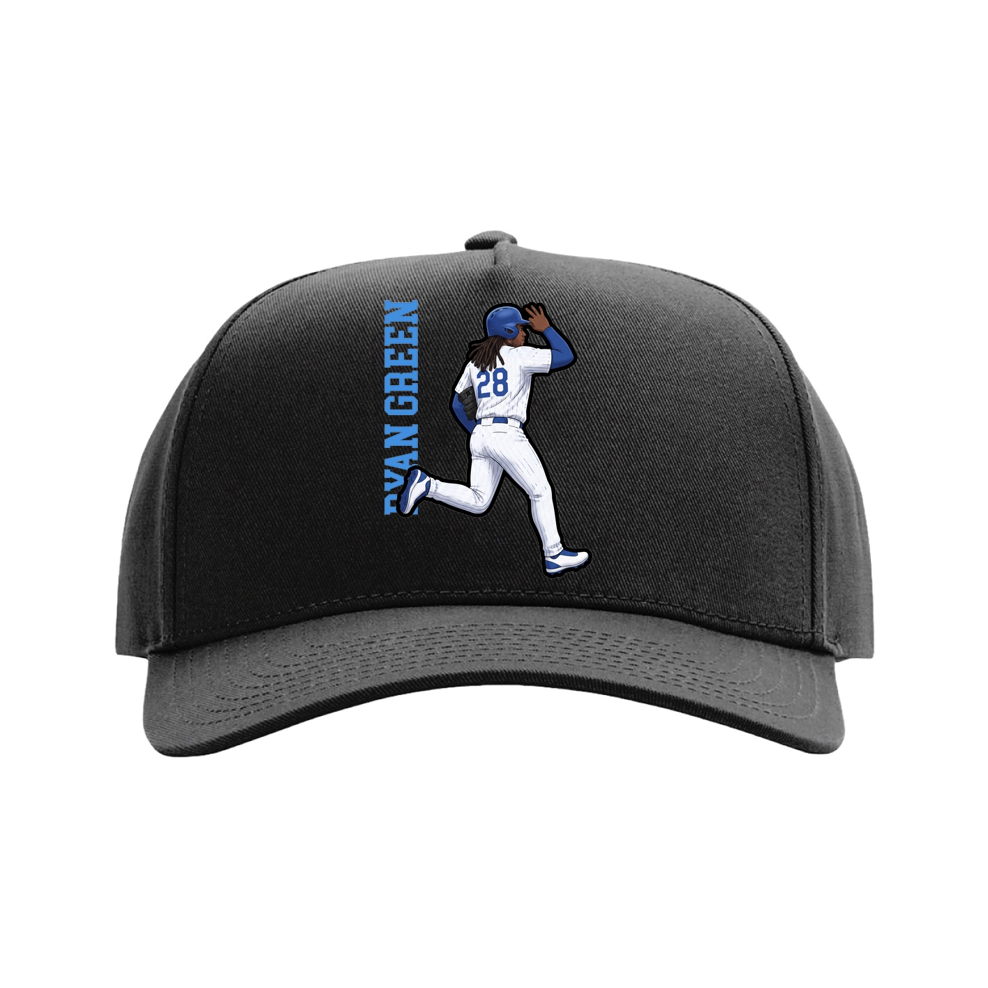Full Fabric Five-Panel Champ Cap — Name Vertical in Black