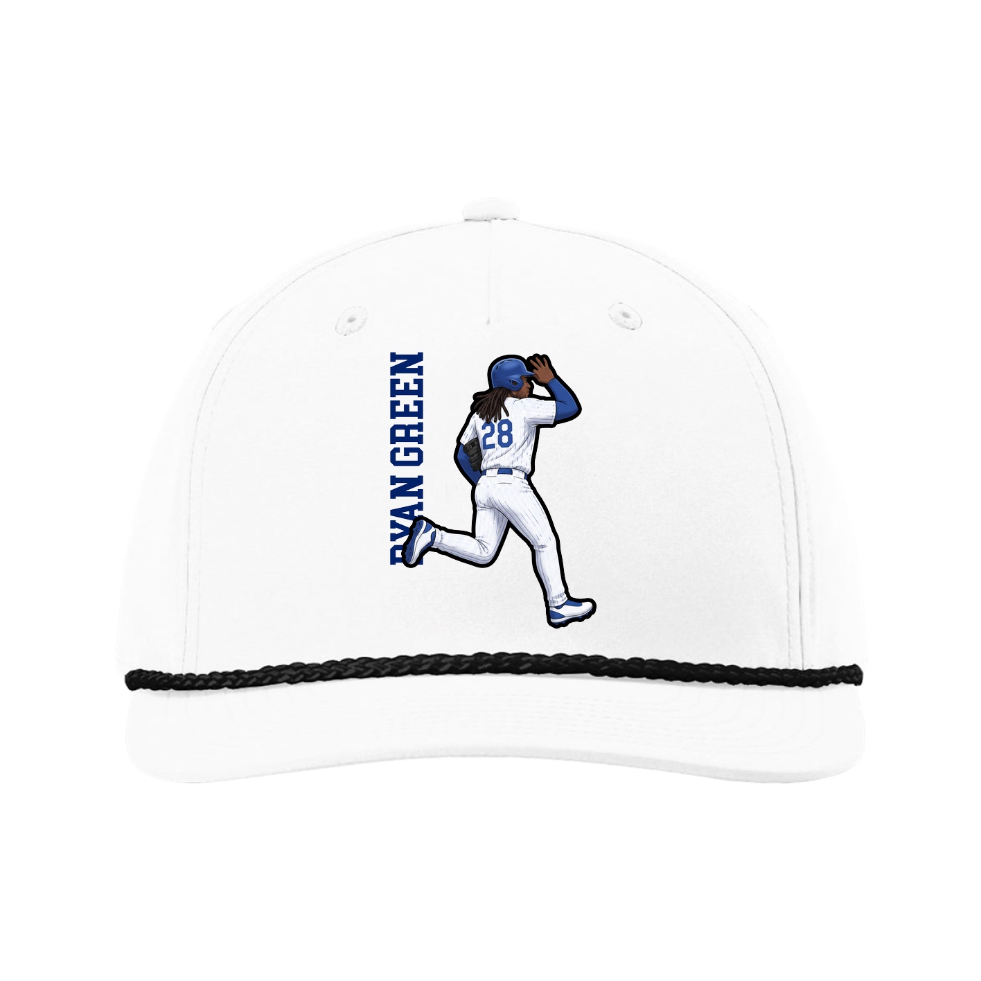 Five-Panel Classic Rope Cap — Name Vertical in White