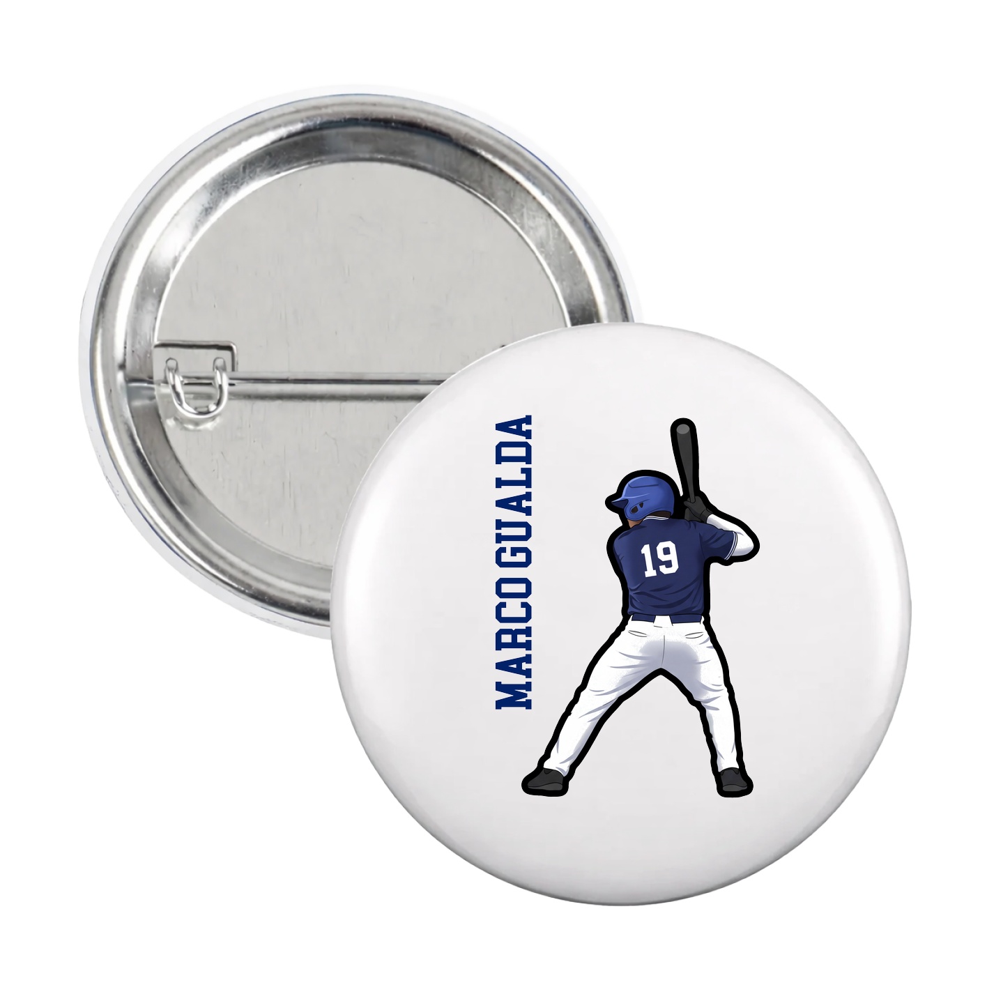 Game Day Button — Name Vertical in White