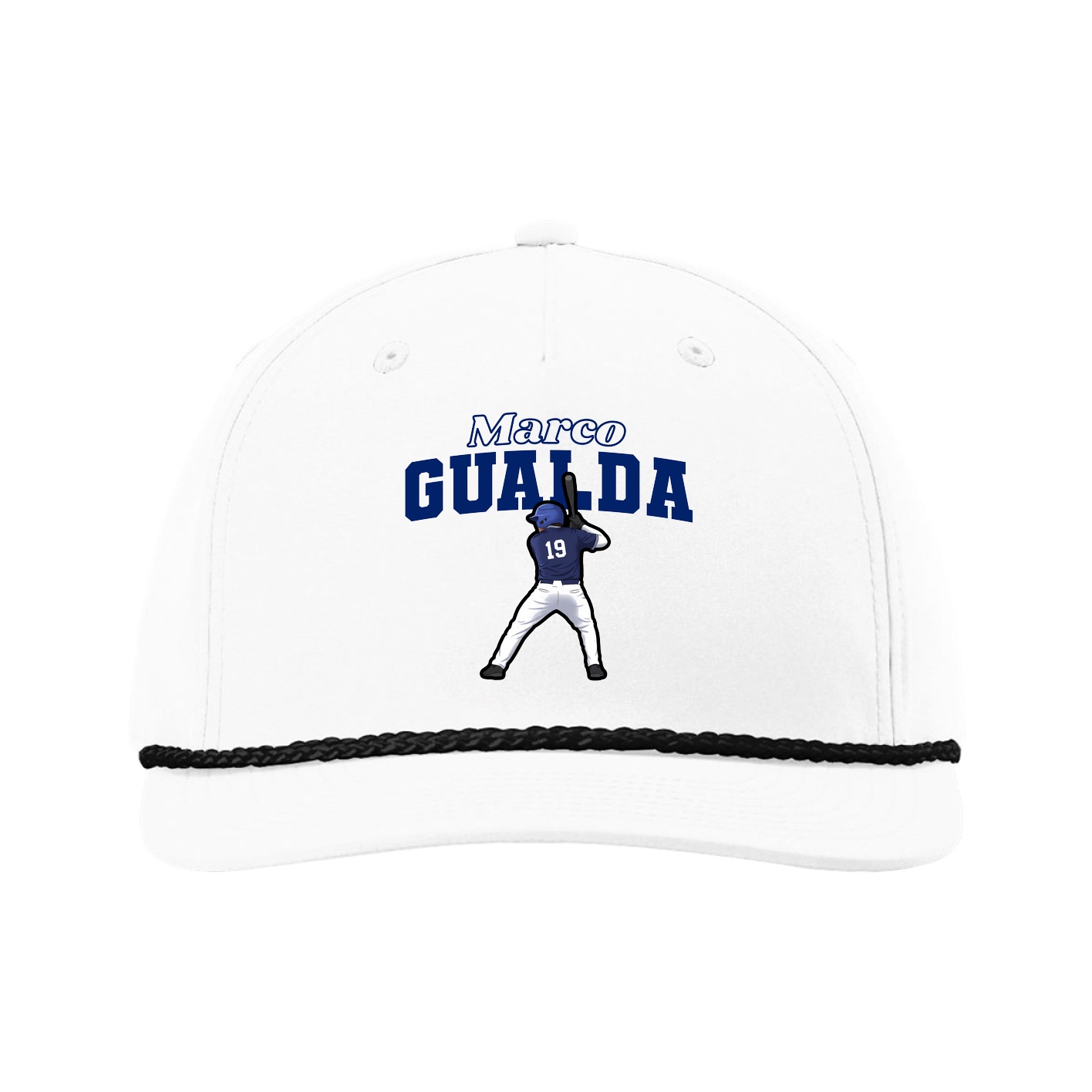 Five-Panel Classic Rope Cap — Name Arch in White