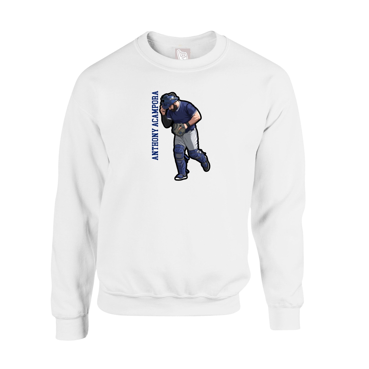 Fleece Crew — Name Vertical in White