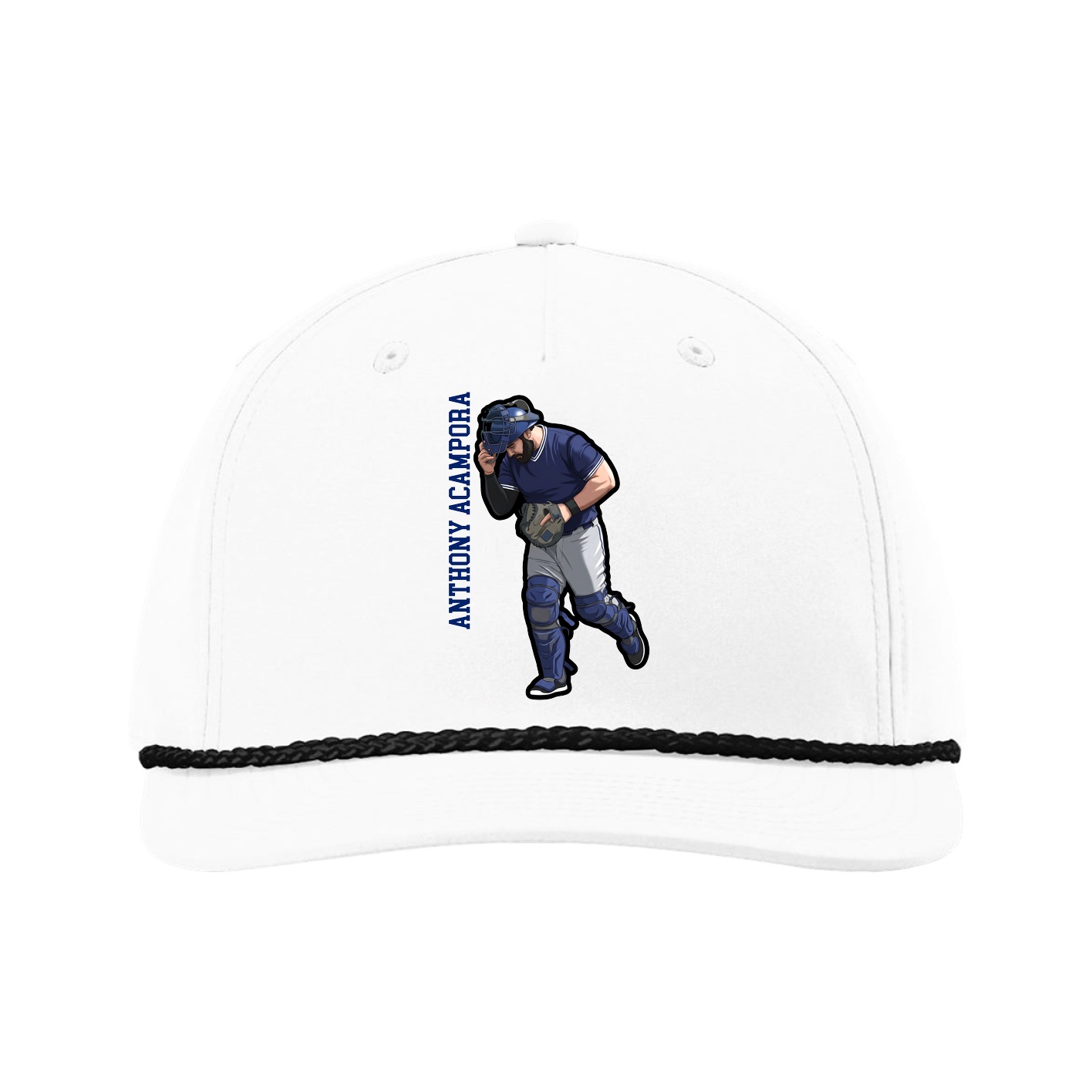 Five-Panel Classic Rope Cap — Name Vertical in White
