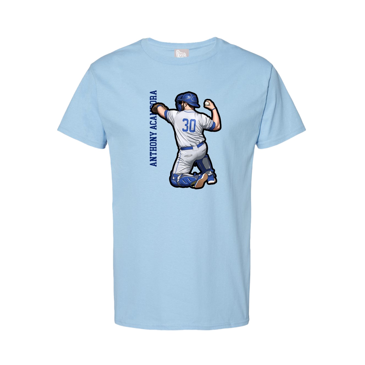 Youth Tee — Name Vertical in Light Blue
