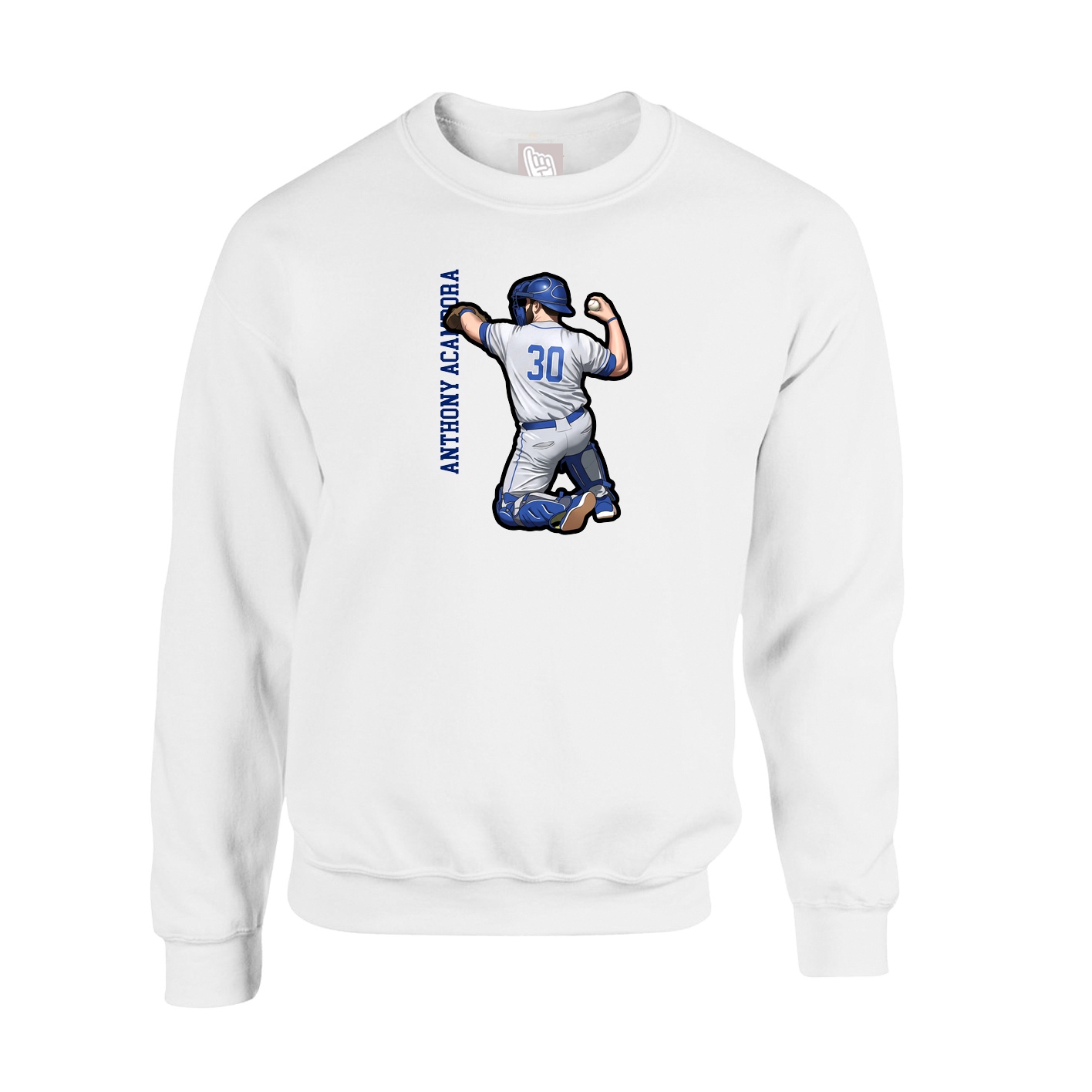 Fleece Crew — Name Vertical in White