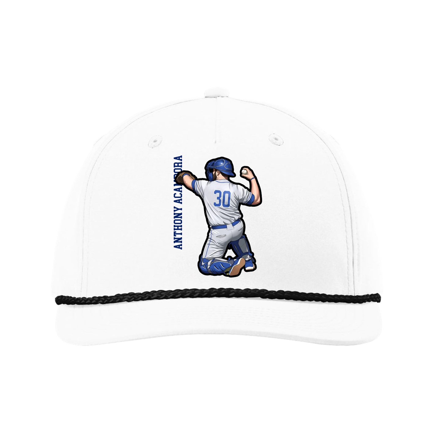 Five-Panel Classic Rope Cap — Name Vertical in White