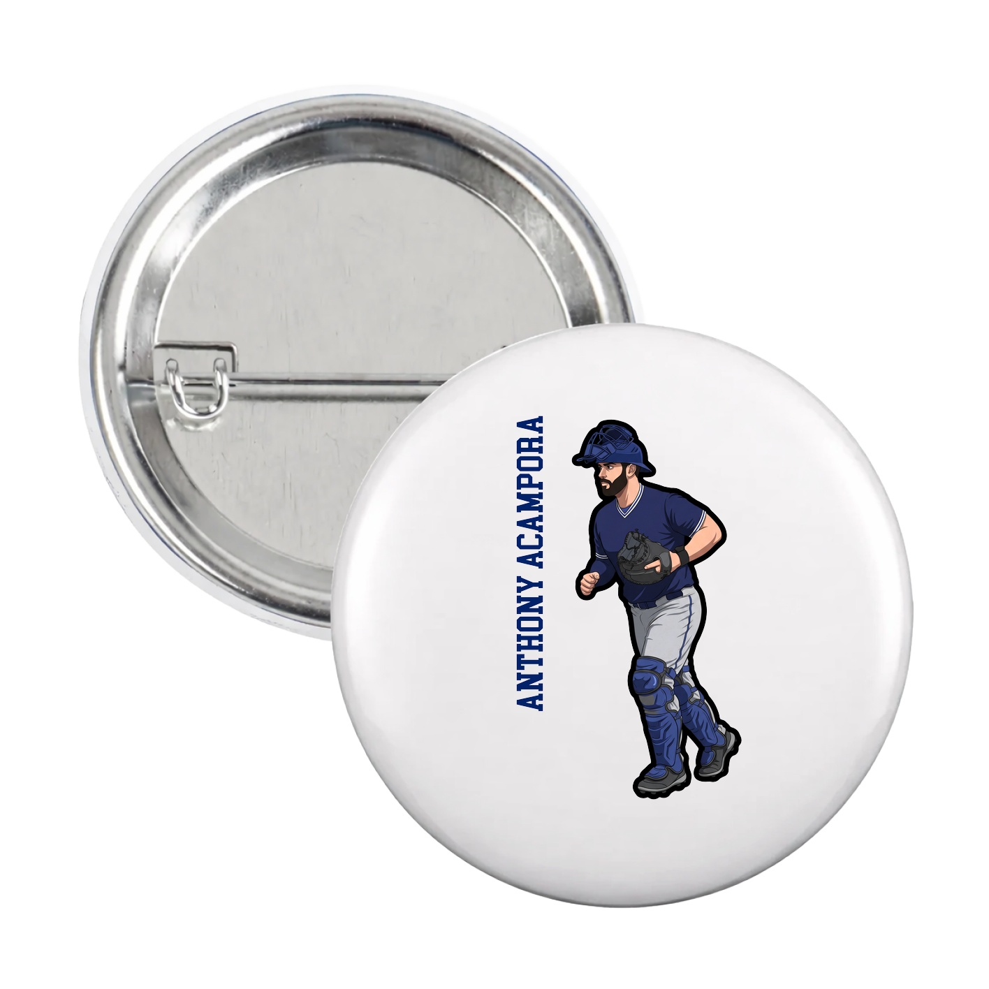 Game Day Button — Name Vertical in White