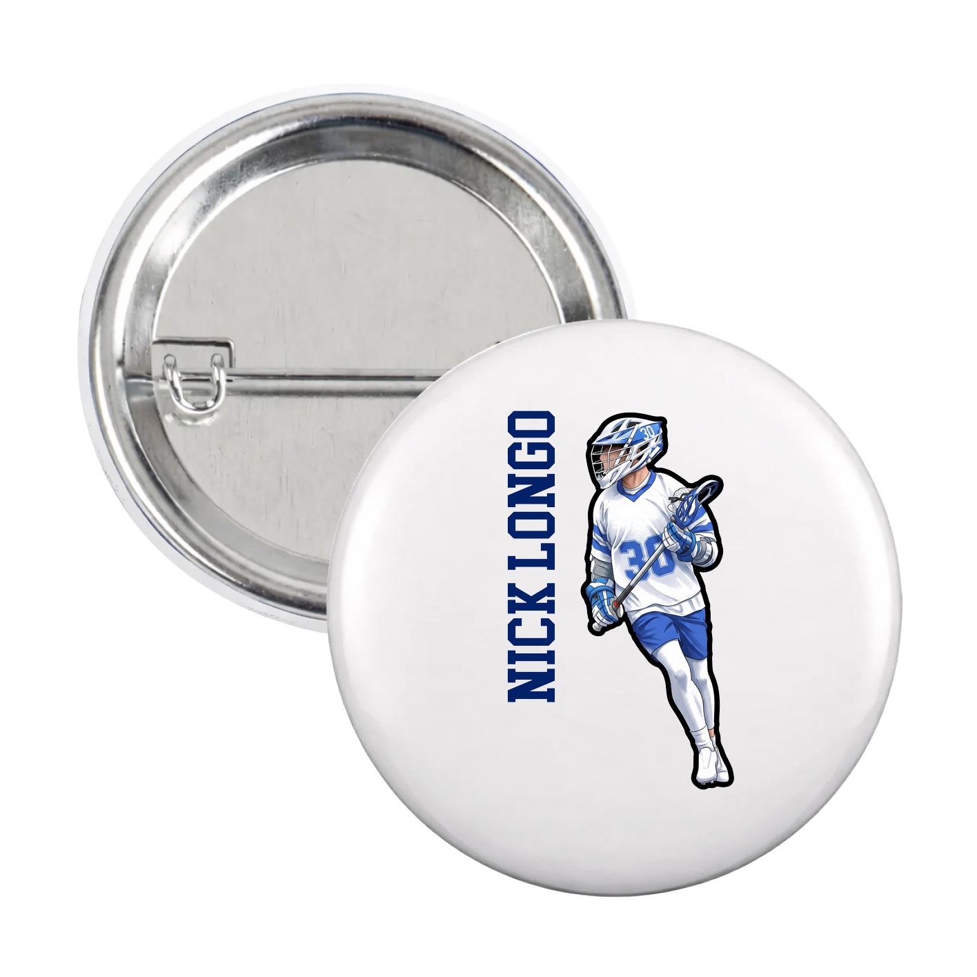Game Day Button — Name Vertical in White