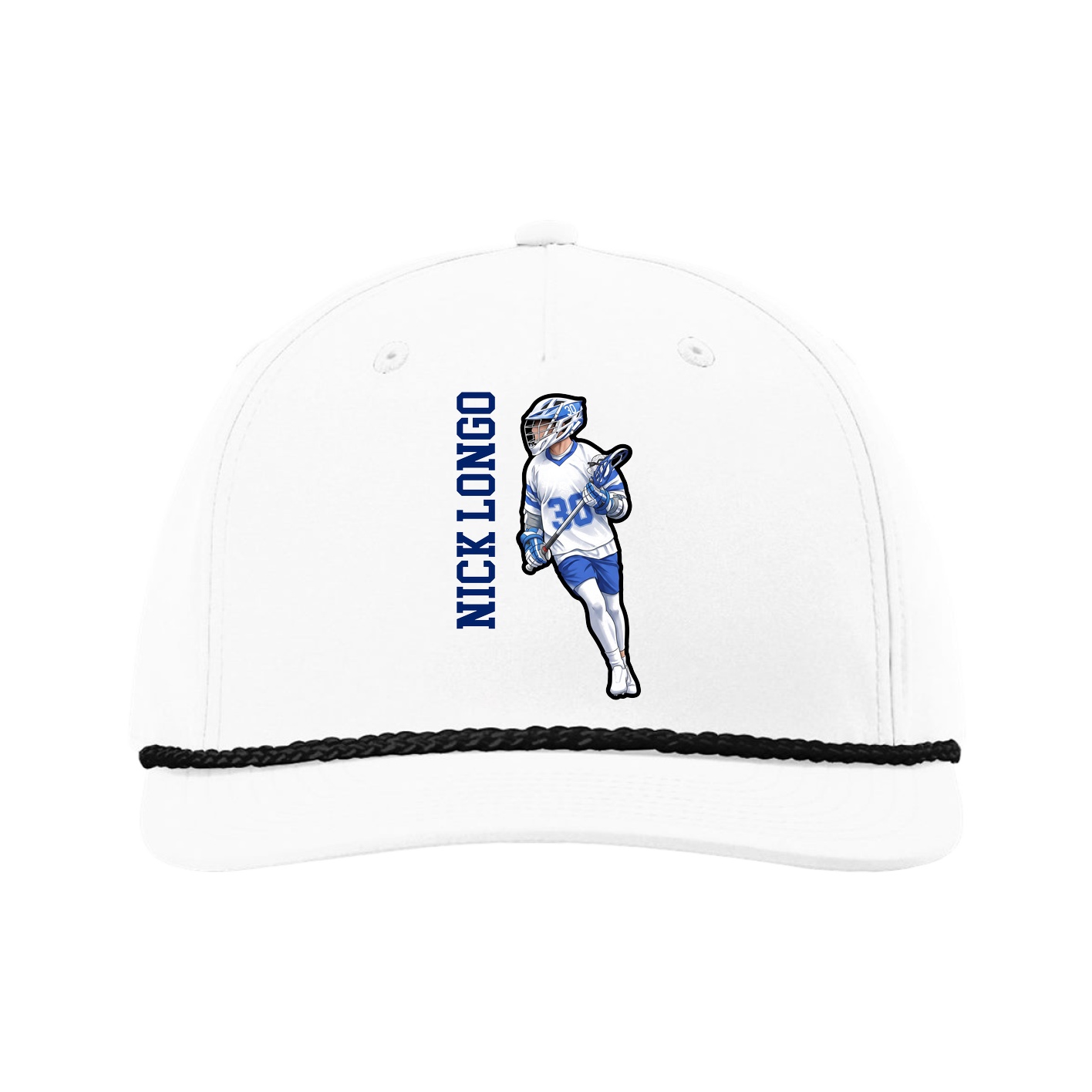 Five-Panel Classic Rope Cap — Name Vertical in White