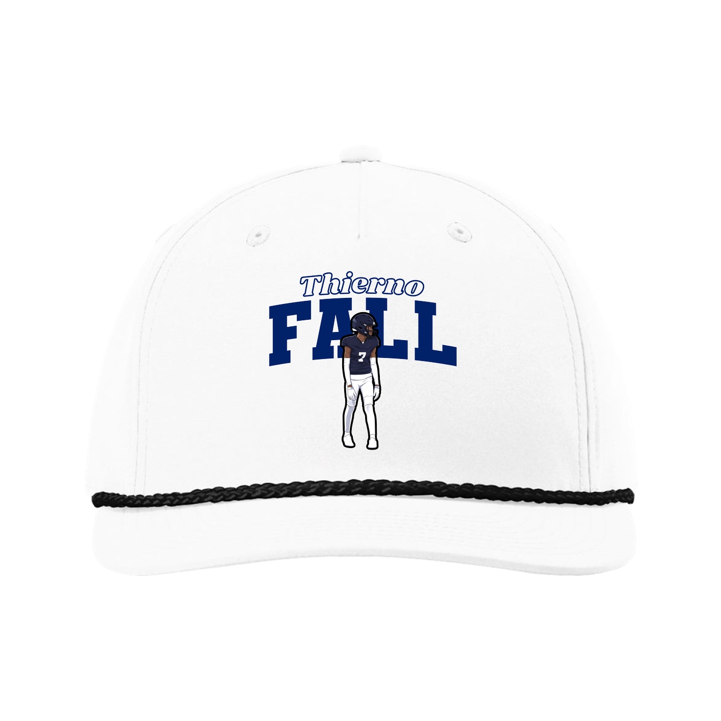 Five-Panel Classic Rope Cap — Name Arch in White