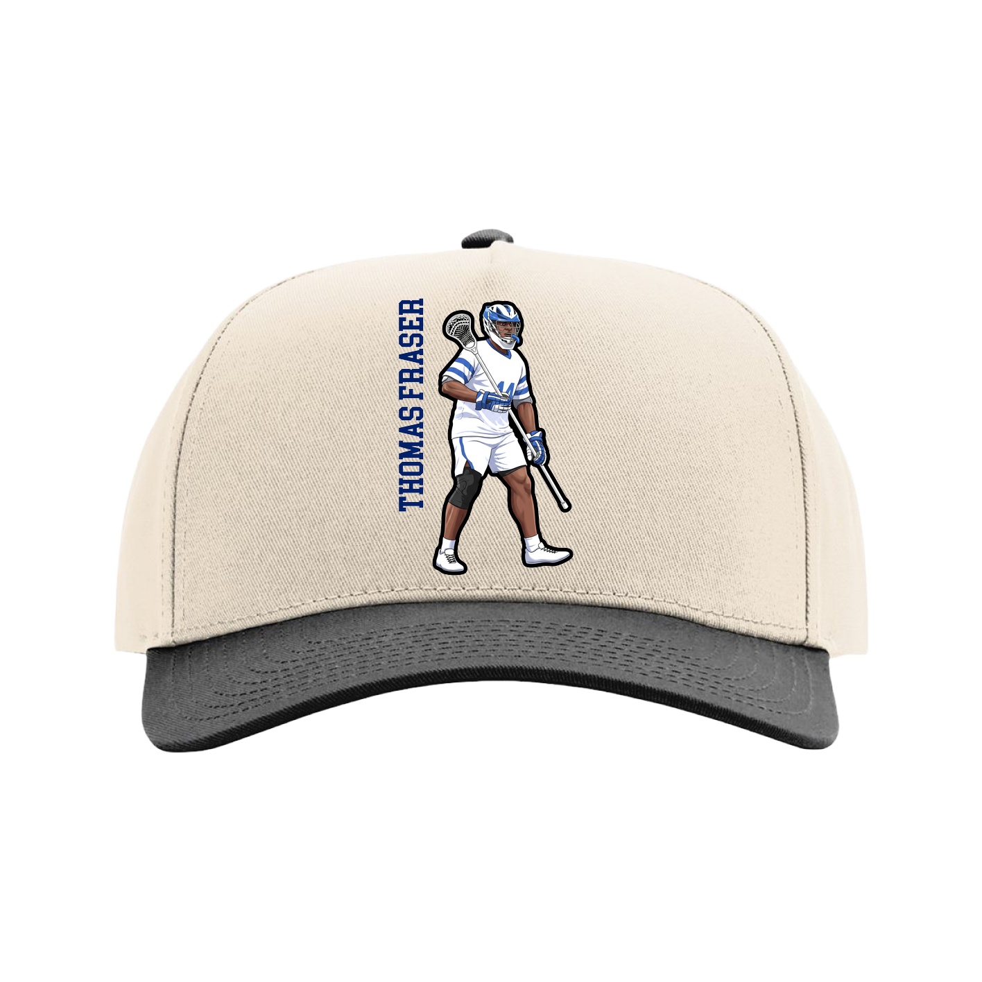Full Fabric Five-Panel Champ Cap — Name Vertical in Cream/Black