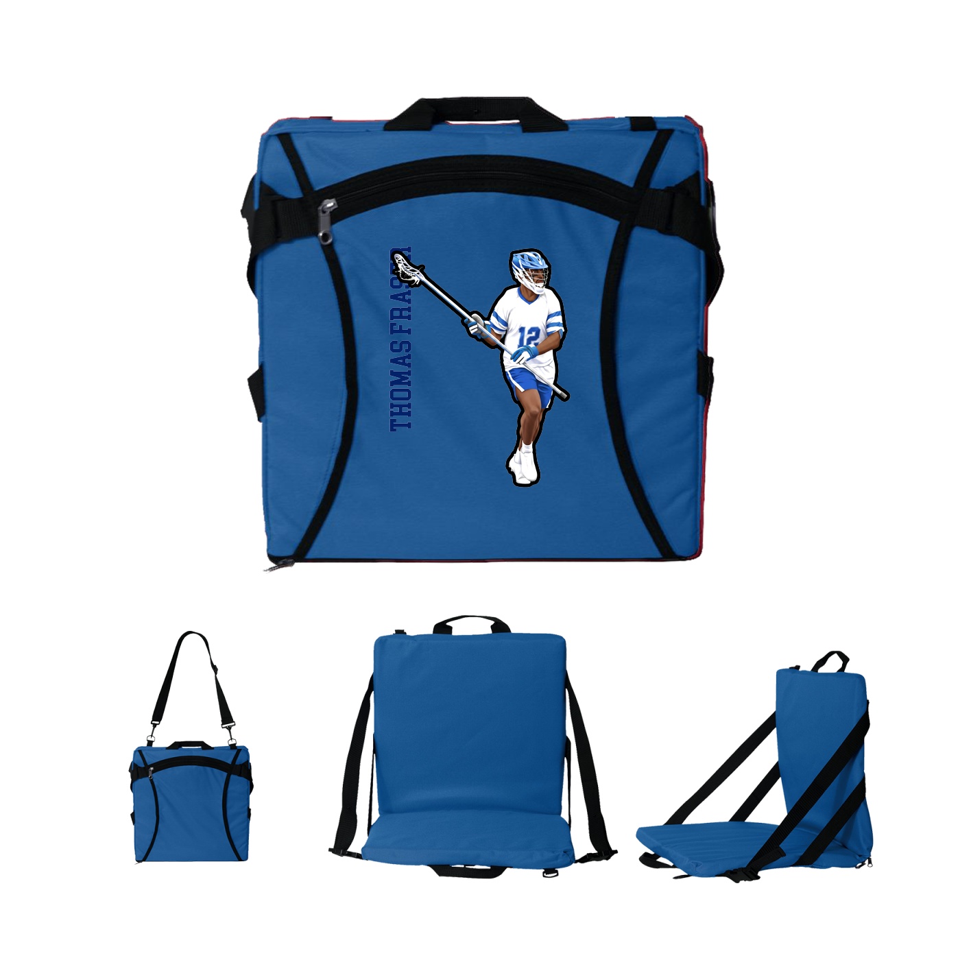 Folding Stadium Seat — Name Vertical in Royal