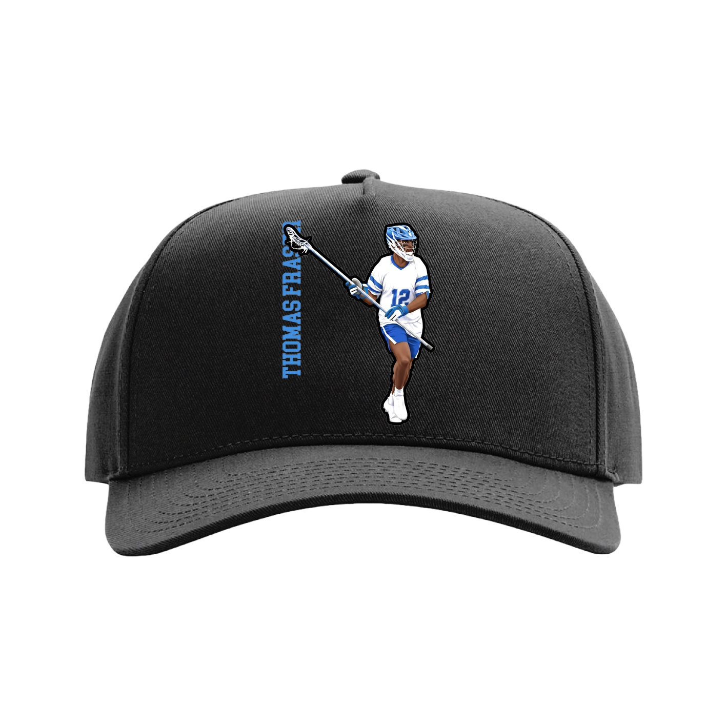 Full Fabric Five-Panel Champ Cap — Name Vertical in Black
