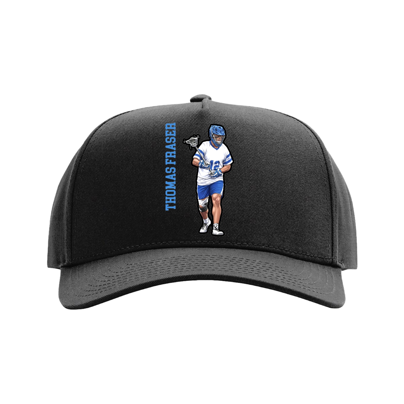 Full Fabric Five-Panel Champ Cap — Name Vertical in Black