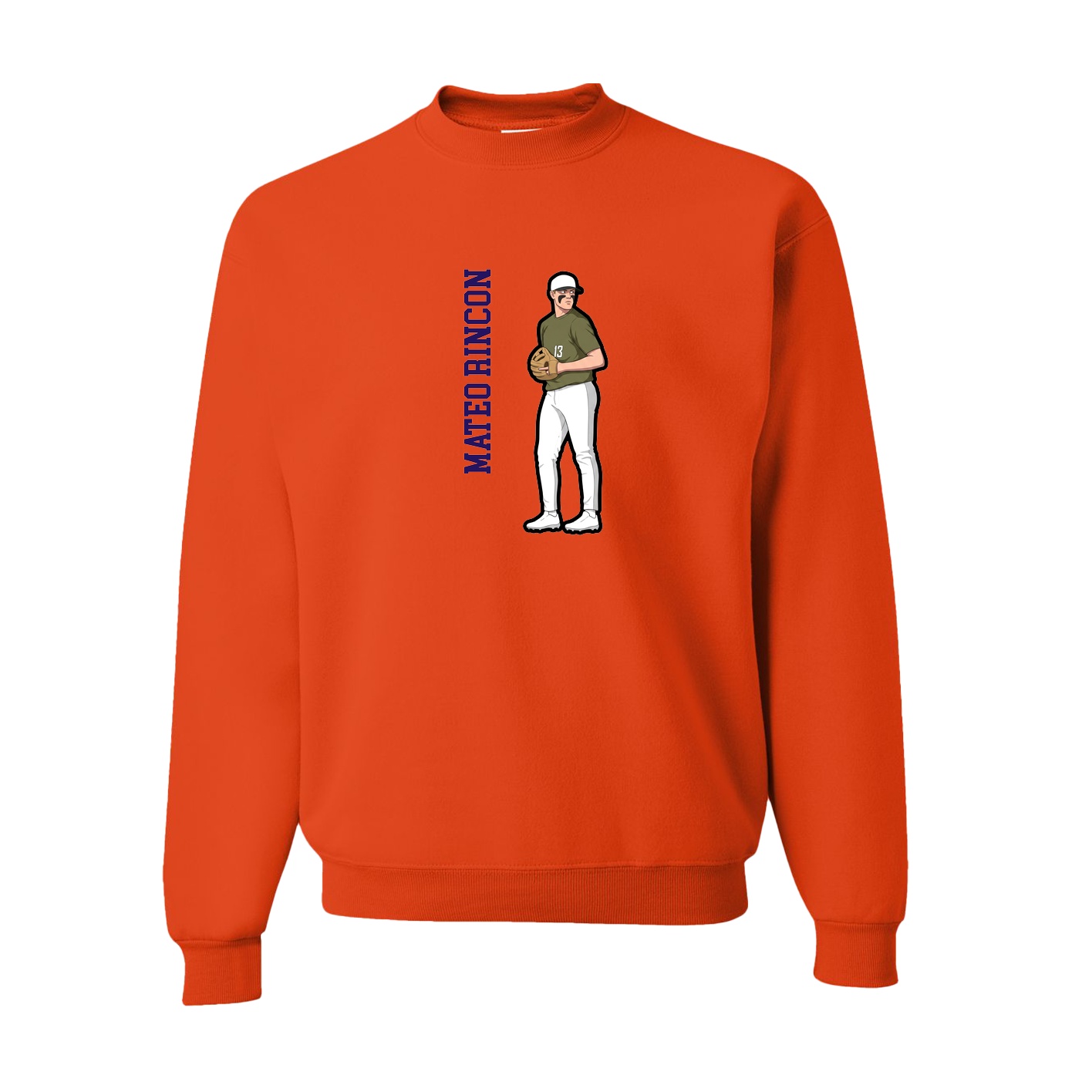 Fleece Crew — Name Vertical in Orange