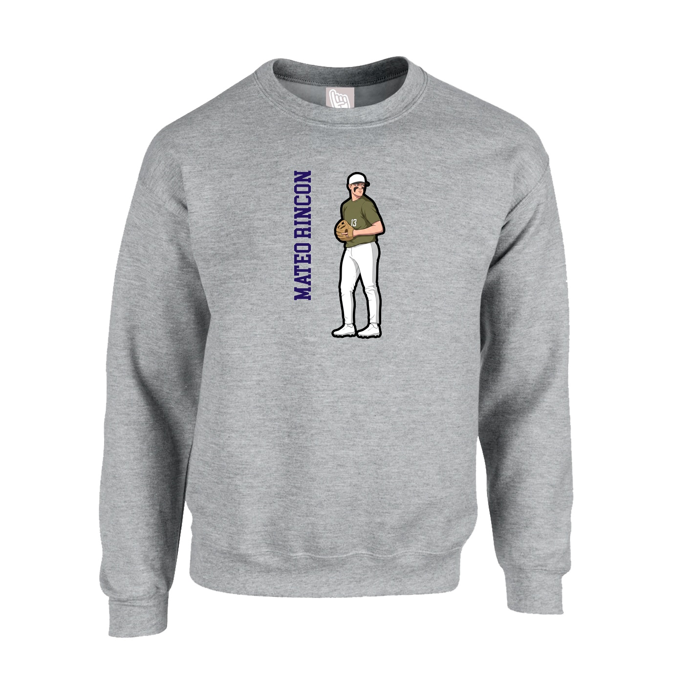 Fleece Crew — Name Vertical in Grey