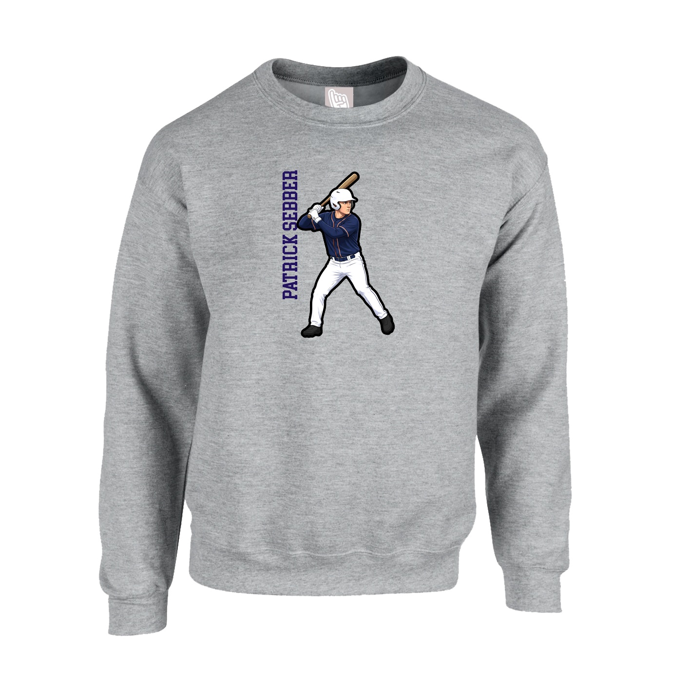 Fleece Crew — Name Vertical in Grey