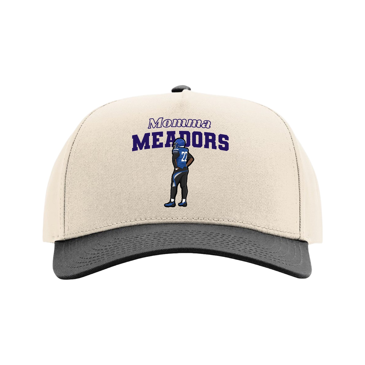 Full Fabric Five-Panel Champ Cap — Mothers Day Block in Cream/Black
