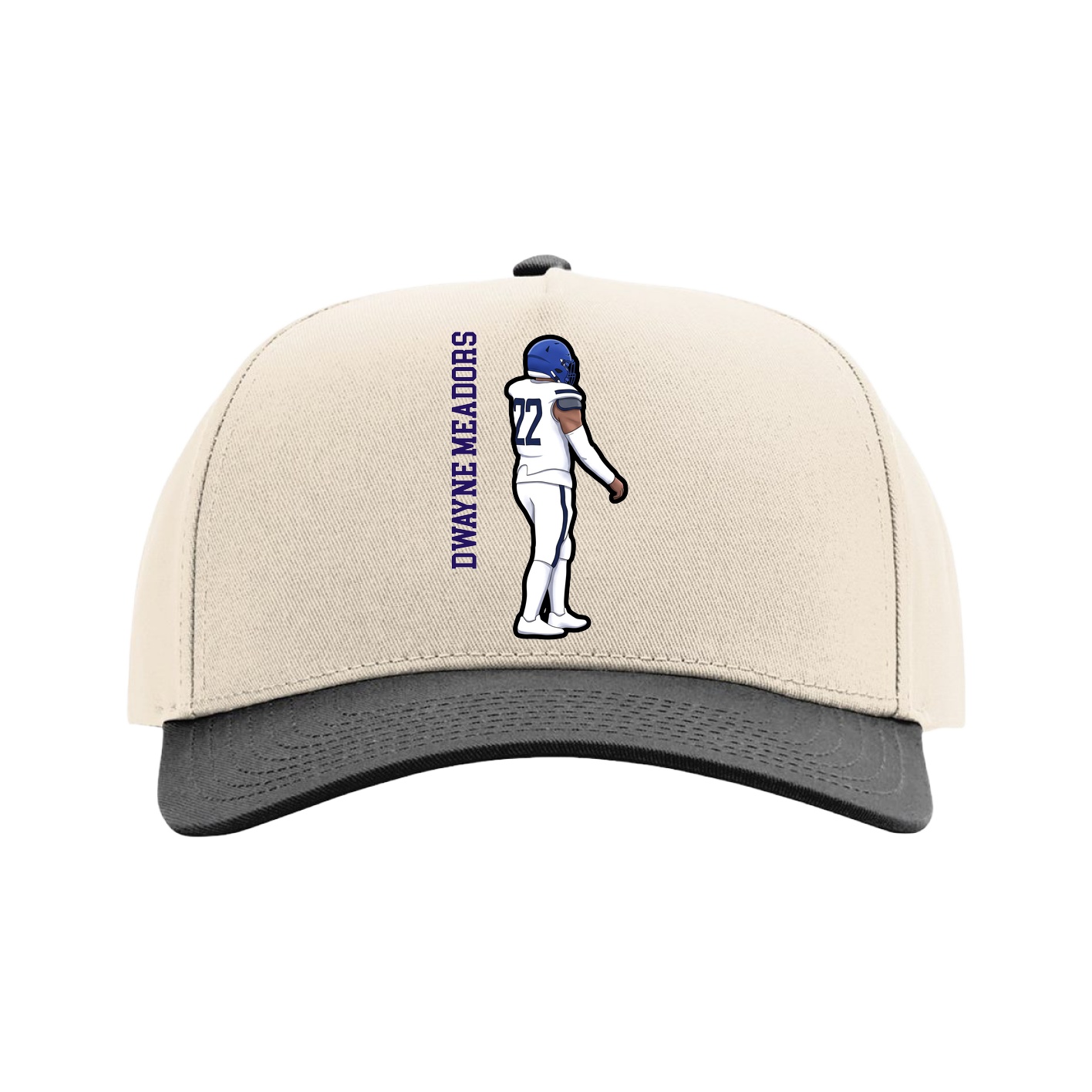 Full Fabric Five-Panel Champ Cap — Name Vertical in Cream/Black