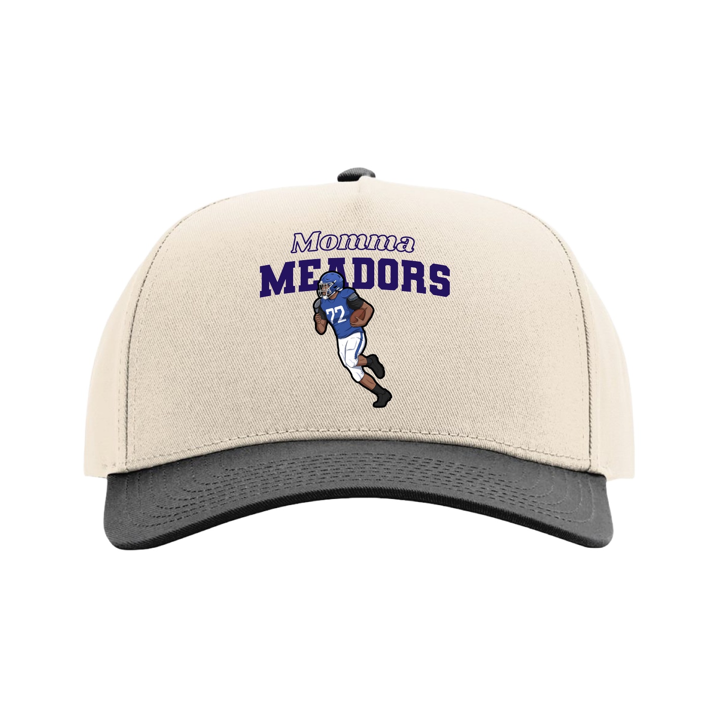Full Fabric Five-Panel Champ Cap — Mothers Day Block in Cream/Black