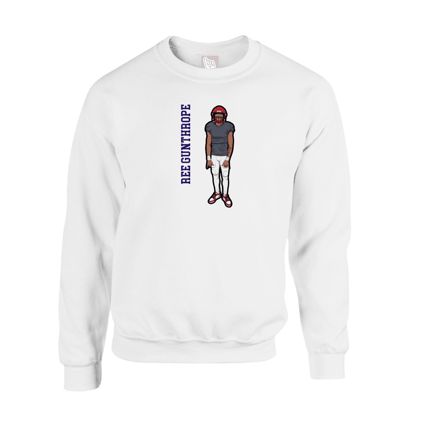 Fleece Crew — Name Vertical in White