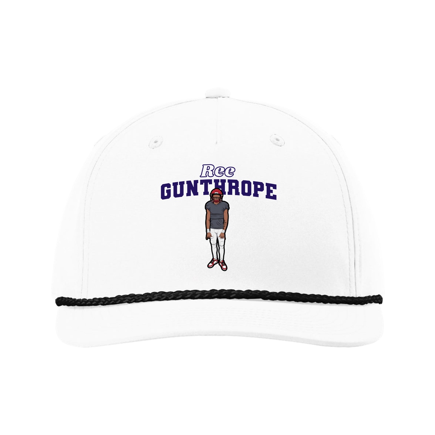 Five-Panel Classic Rope Cap — Name Arch in White