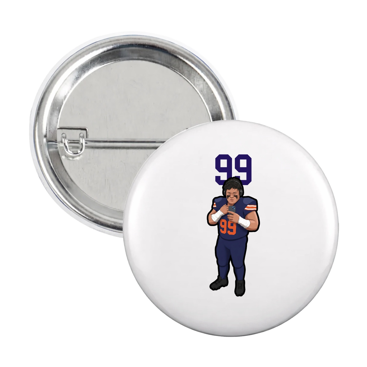 Game Day Button — Number Top in White