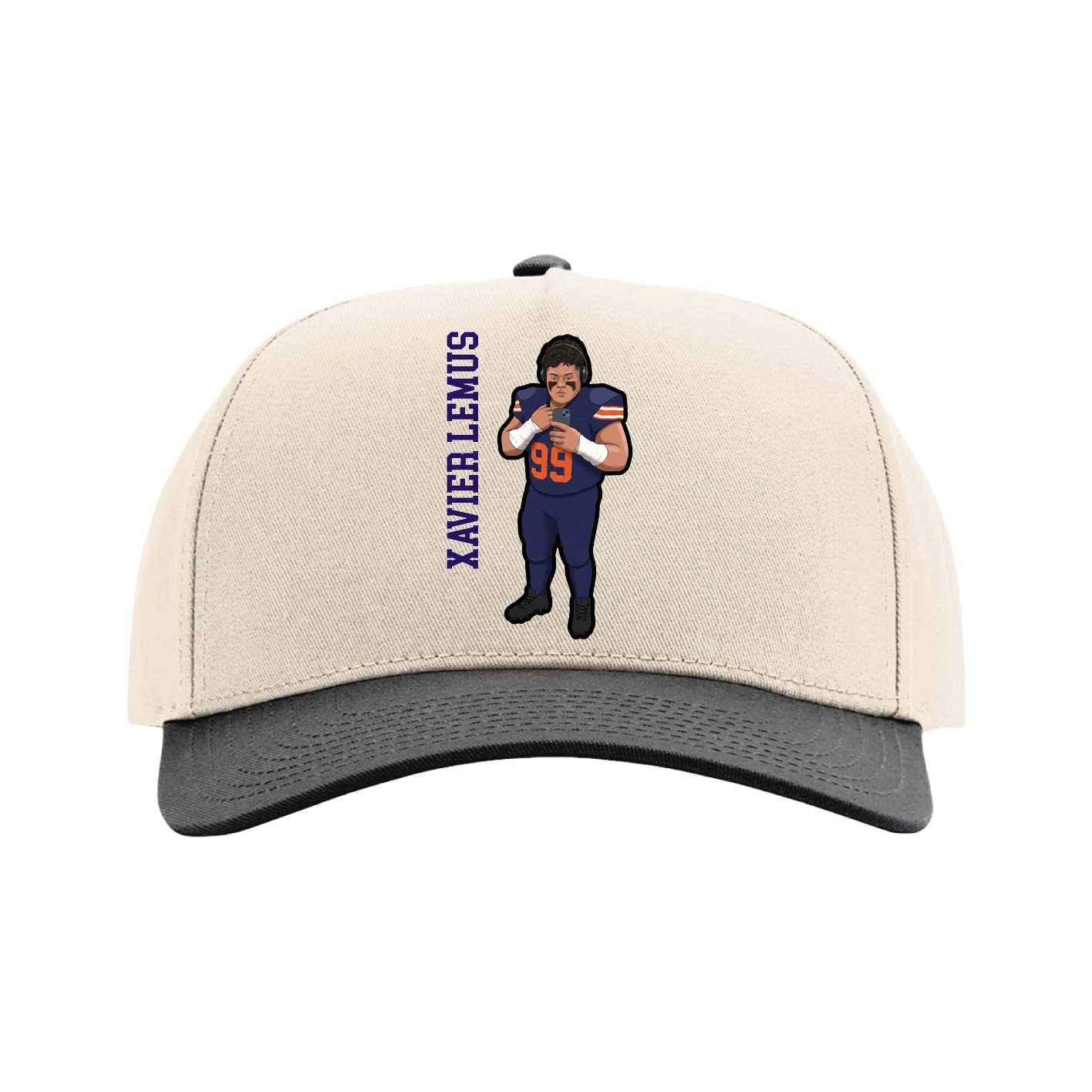 Full Fabric Five-Panel Champ Cap — Name Vertical in Cream/Black