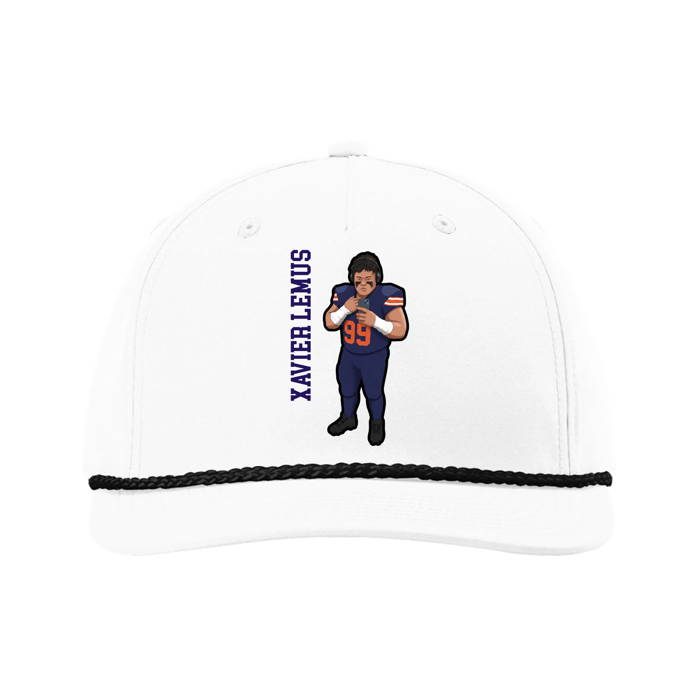 Five-Panel Classic Rope Cap — Name Vertical in White