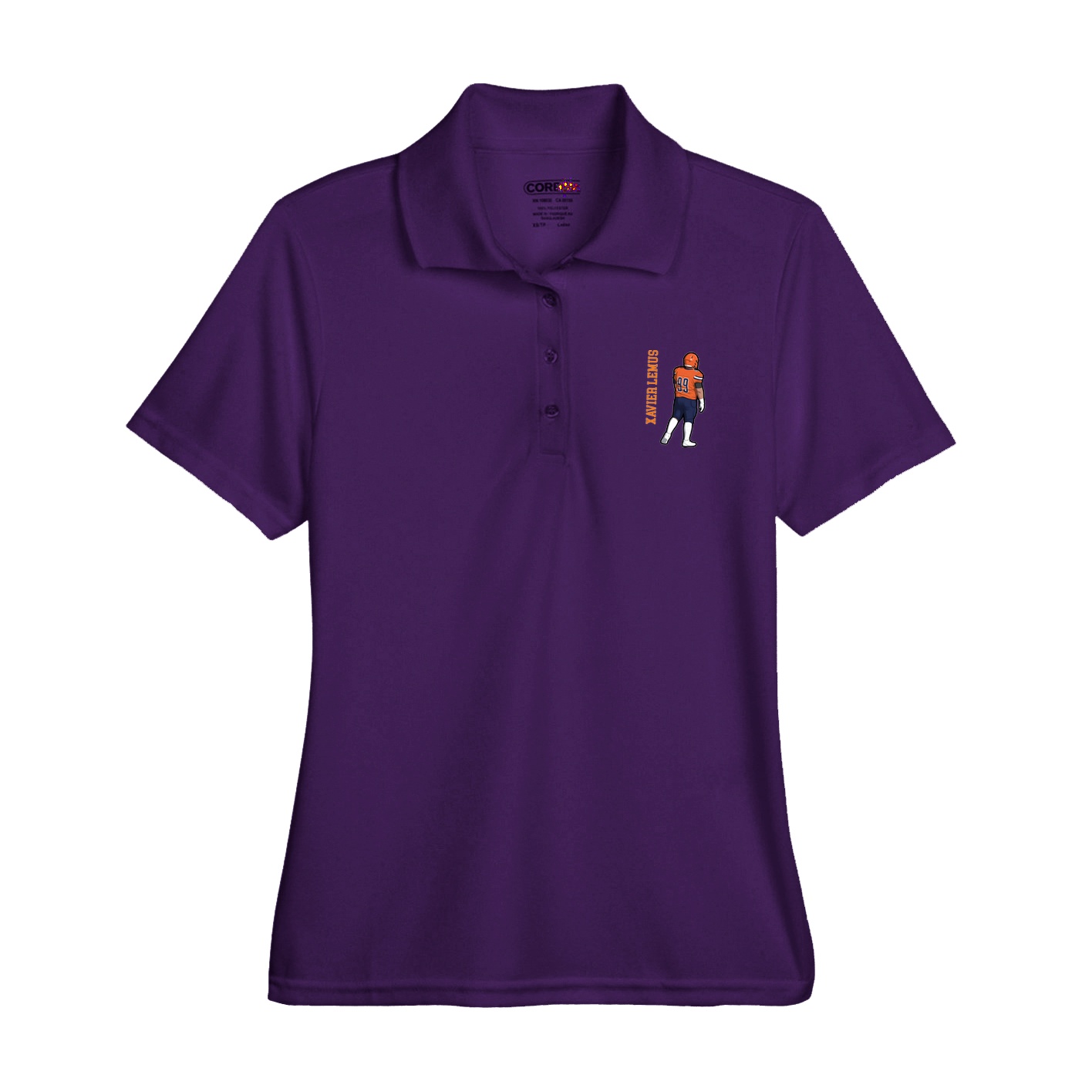Womens Performance Polo — Name Vertical in Purple